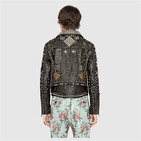 gucci studded leather biker jacket|gucci leather jacket price.